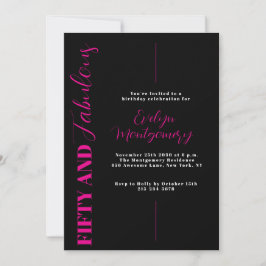 Invitación Fifty and Fabulous Black Pink 50th Birthday Party 