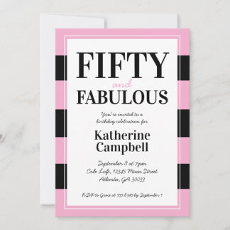 Invitación Fifty and Fabulous Black Pink 50th Birthday Party