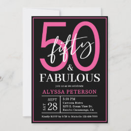 Invitación Fifty and Fabulous Black Script 50th Birthday