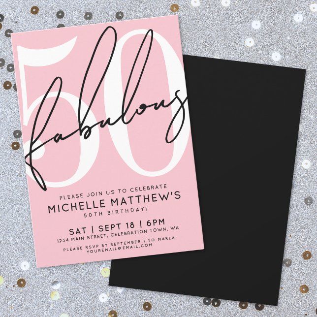 Invitación Fifty And Fabulous Blush Pink 50th Birthday (Fifty And Fabulous Blush Pink 50th Birthday Invitation)
