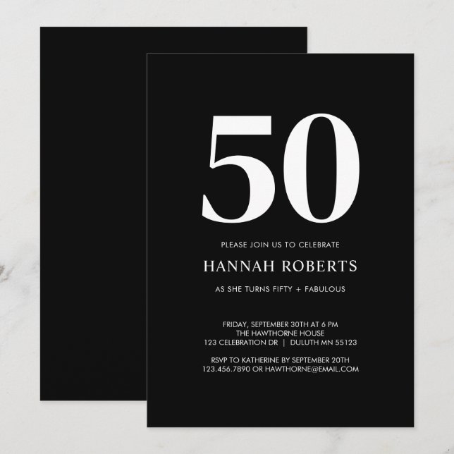 Invitación Fifty and Fabulous Blush Pink 50th Birthday Party (Anverso / Reverso)