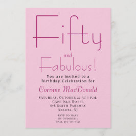Invitación Fifty and Fabulous Blush Pink 50th Birthday Party