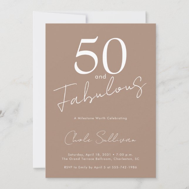 Invitación Fifty and Fabulous Brown 50th Birthday Party (Anverso)