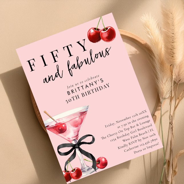 Invitación Fifty and Fabulous Cherry Martini 50th Birthday (Subido por el creador)
