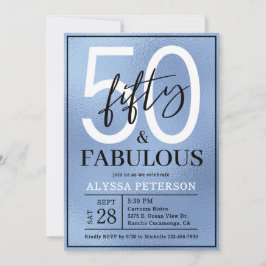 Invitación Fifty and Fabulous Dusty Blue Script 50th Birthday