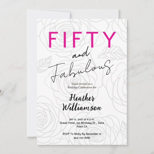 Invitación Fifty and Fabulous Floral 50th Birthday  (Anverso)