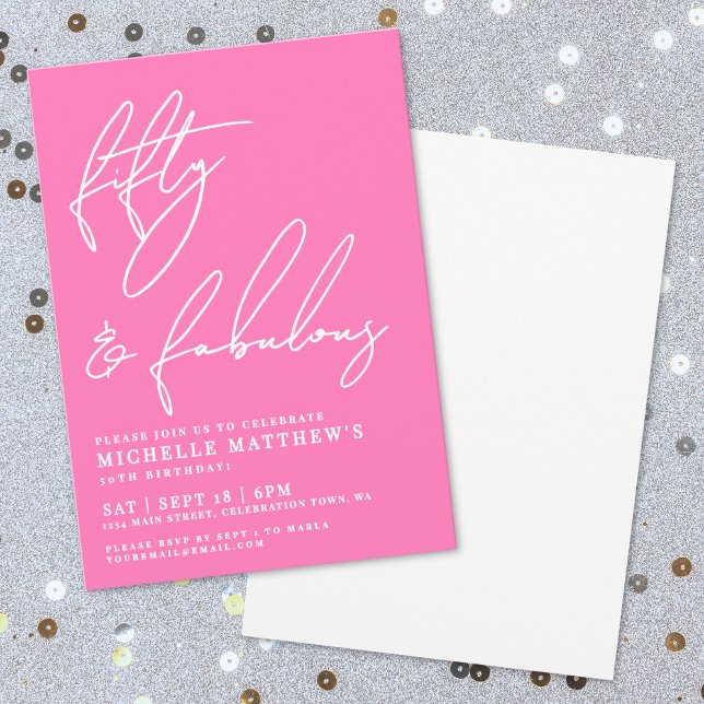 Invitación Fifty And Fabulous Hot Pink 50th Birthday (Fifty And Fabulous Hot Pink 50th Birthday Invitation)