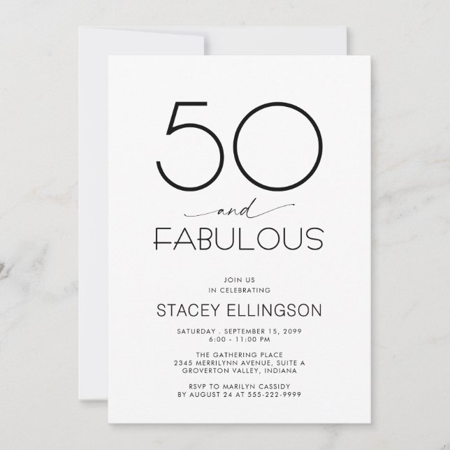 Invitación Fifty and Fabulous Minimal 50th Birthday Party (Anverso)
