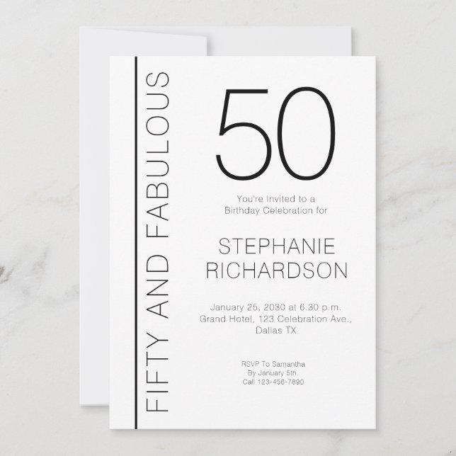 Invitación Fifty and Fabulous Modern 50th Birthday Party (Anverso)