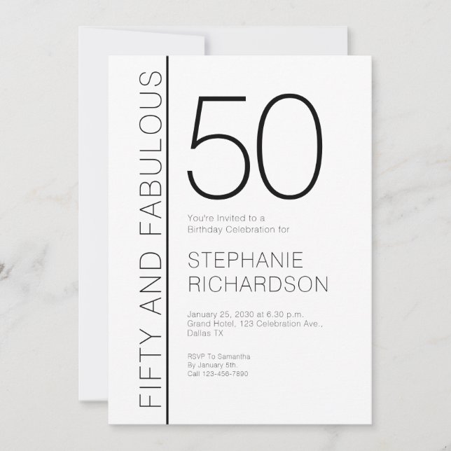 Invitación Fifty and Fabulous Modern 50th Birthday Party (Anverso)