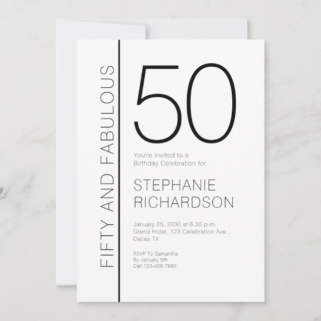 Invitación Fifty and Fabulous Modern 50th Birthday Party (Anverso)