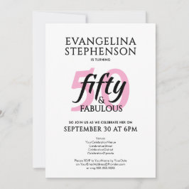 Invitación Fifty and Fabulous Modern Pink White 50th Birthday
