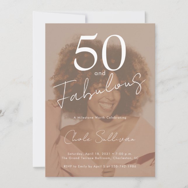 Invitación Fifty and Fabulous Photo 50th Birthday Party (Anverso)