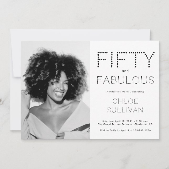 Invitación Fifty and Fabulous Photo 50th Birthday Party (Anverso)