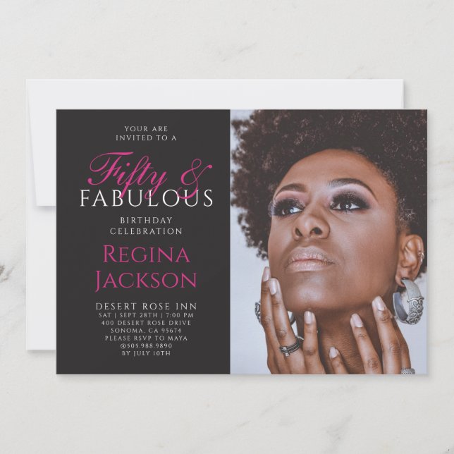 Invitación Fifty and Fabulous Photo 50th Birthday Party (Anverso)