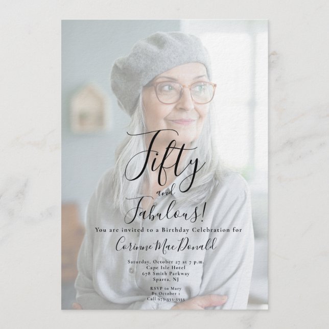 Invitación Fifty and Fabulous Photo 50th Birthday Party (Anverso)