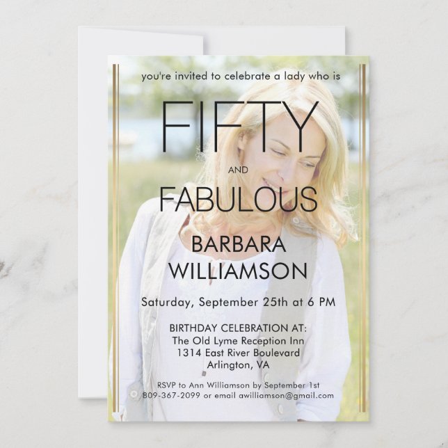 Invitación Fifty and Fabulous Photo 50th Birthday Party  (Anverso)