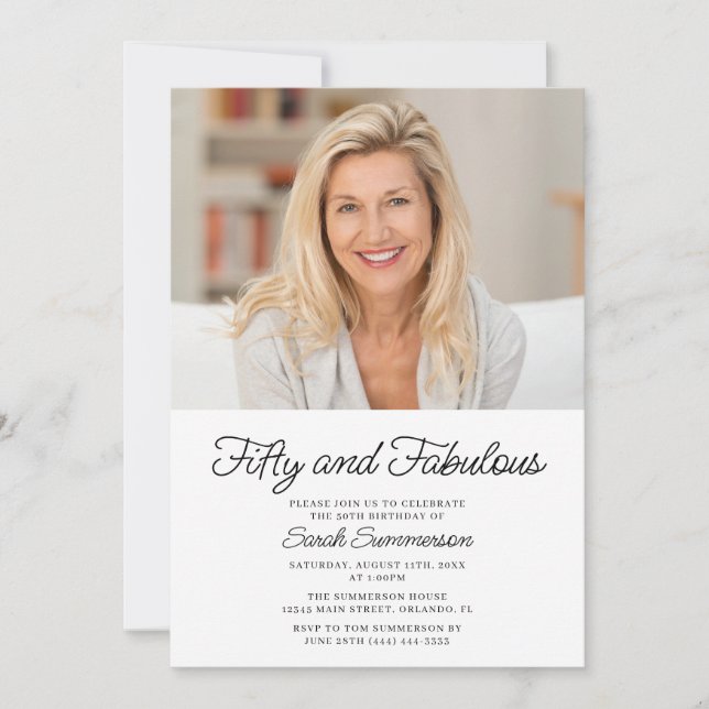Invitación Fifty and Fabulous Photo 50th Birthday Party (Anverso)