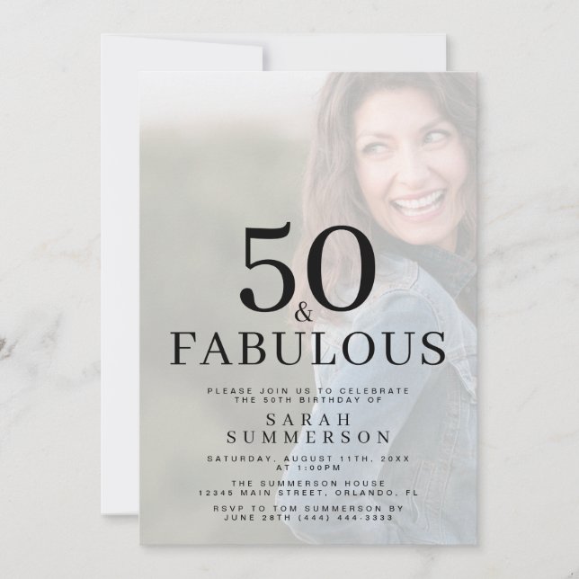 Invitación Fifty and Fabulous Photo 50th Birthday Party (Anverso)