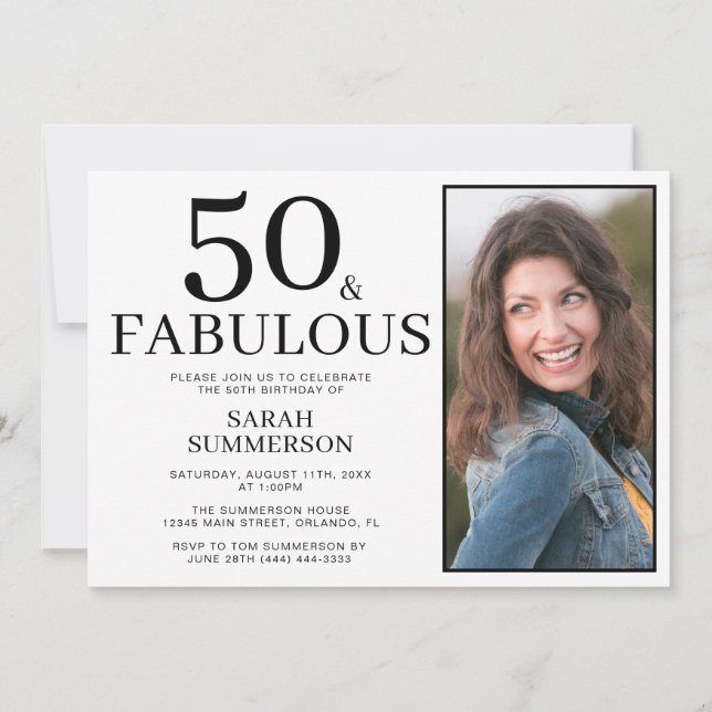 Invitación Fifty and Fabulous Photo 50th Birthday Party (Anverso)