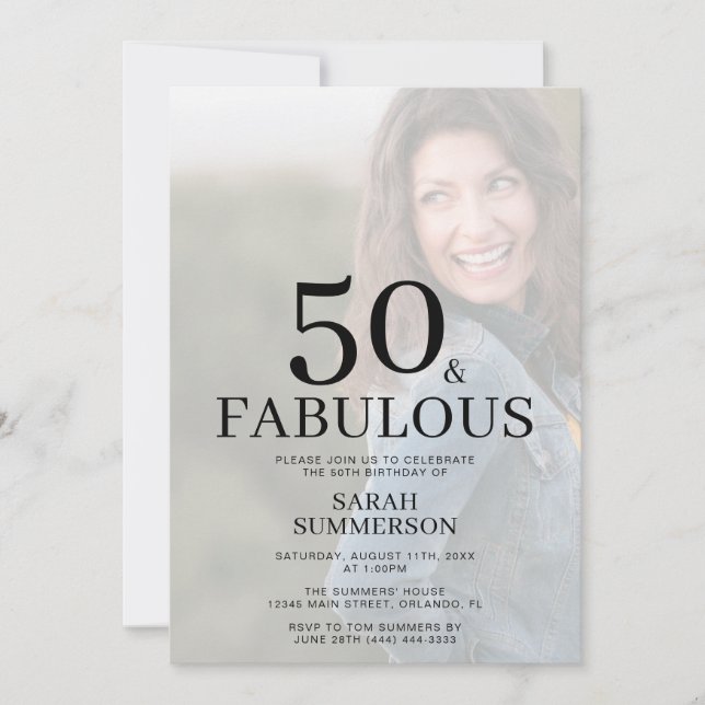 Invitación Fifty and Fabulous Photo 50th Birthday Party (Anverso)