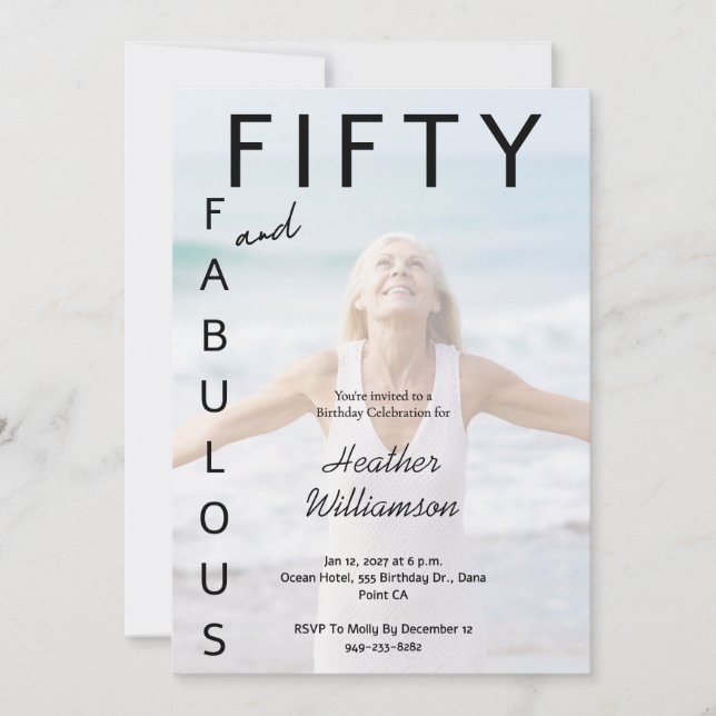 Invitación Fifty and Fabulous Photo 50th Birthday Party Invit (Anverso)