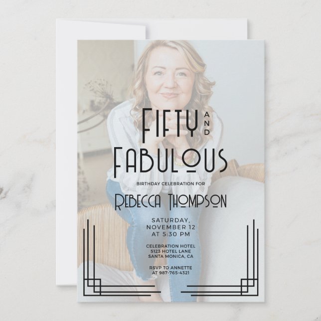 Invitación Fifty and Fabulous Photo Art Deco 50th Birthday (Anverso)