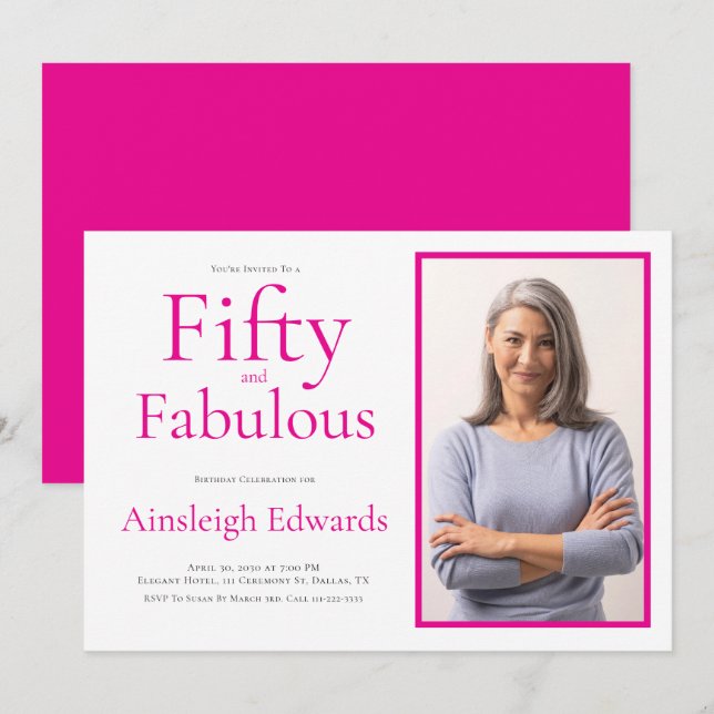 Invitación Fifty and Fabulous Pink 50th Birthday Party (Anverso / Reverso)