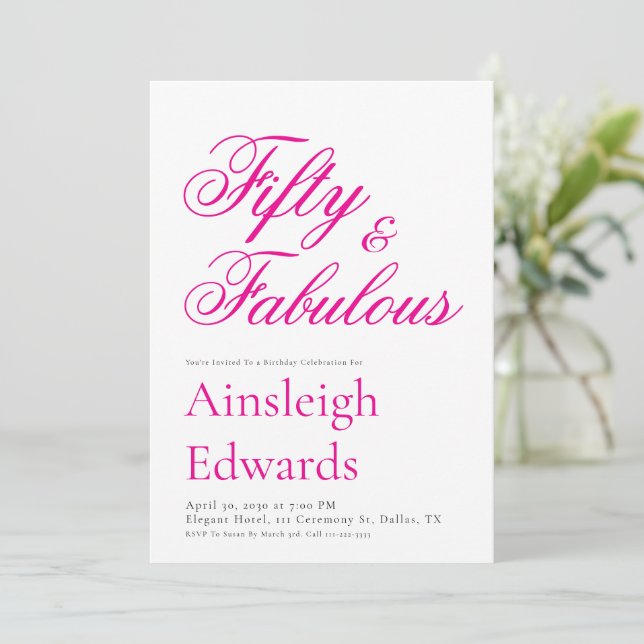 Invitación Fifty and Fabulous Pink 50th Birthday Party (Anverso de pie)