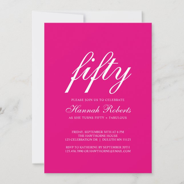 Invitación Fifty and Fabulous Pink 50th Birthday Party  (Anverso)