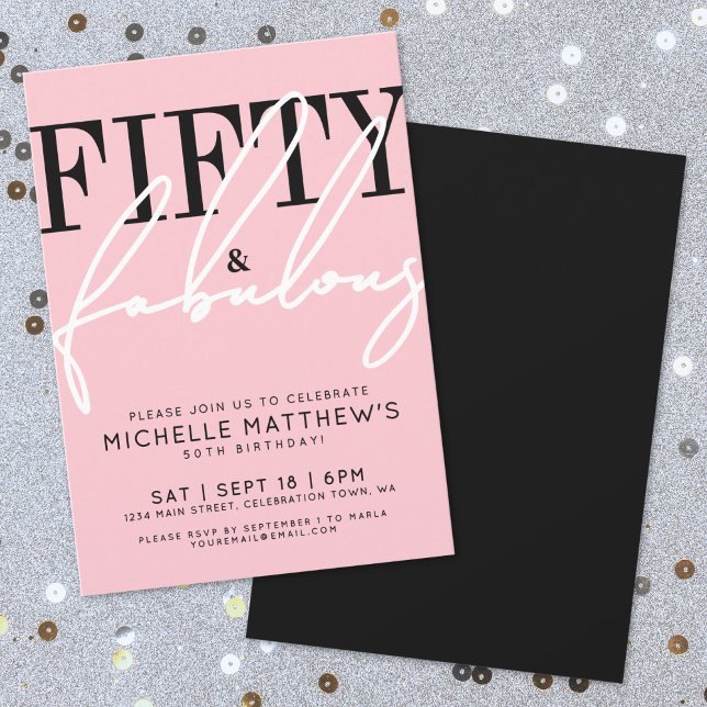 Invitación Fifty And Fabulous Pink 50th Birthday Party (Fifty And Fabulous Pink 50th Birthday Party Invitation)