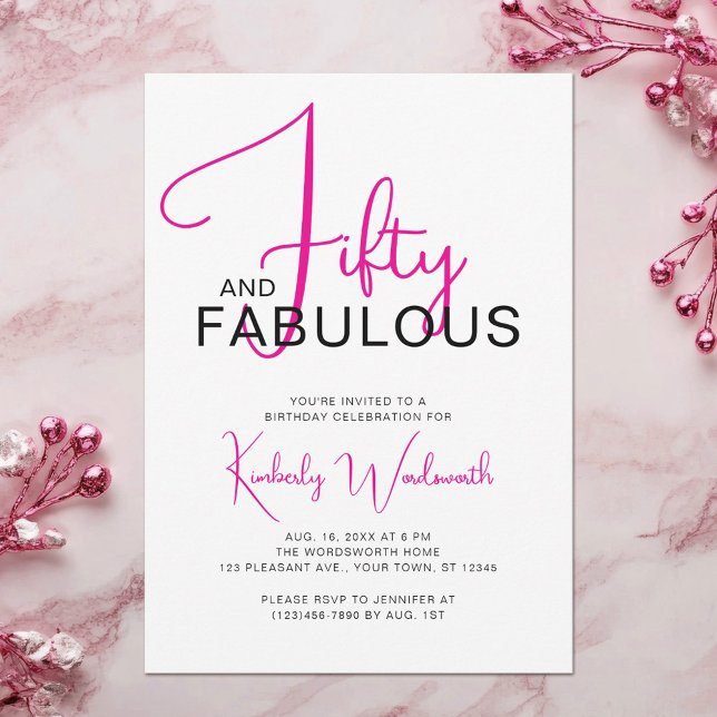 Invitación Fifty and Fabulous Pink 50th Birthday Party (Subido por el creador)