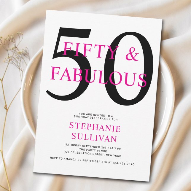 Invitación Fifty and Fabulous Pink 50th Birthday Party (Subido por el creador)