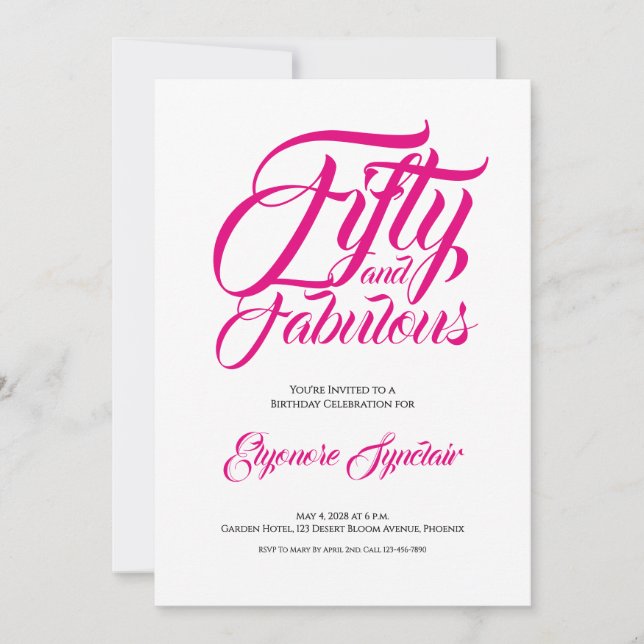 Invitación Fifty and Fabulous Pink 50th Birthday Party (Anverso)