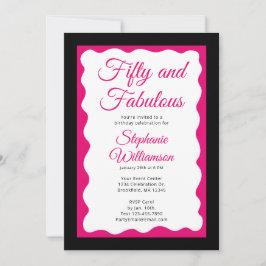 Invitación Fifty and Fabulous Pink and Black Script