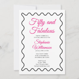 Invitación Fifty and Fabulous Pink and Black Script