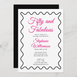 Invitación Fifty and Fabulous Pink and Black Script