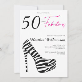 Invitación Fifty and Fabulous Pink Black 50th Birthday Party