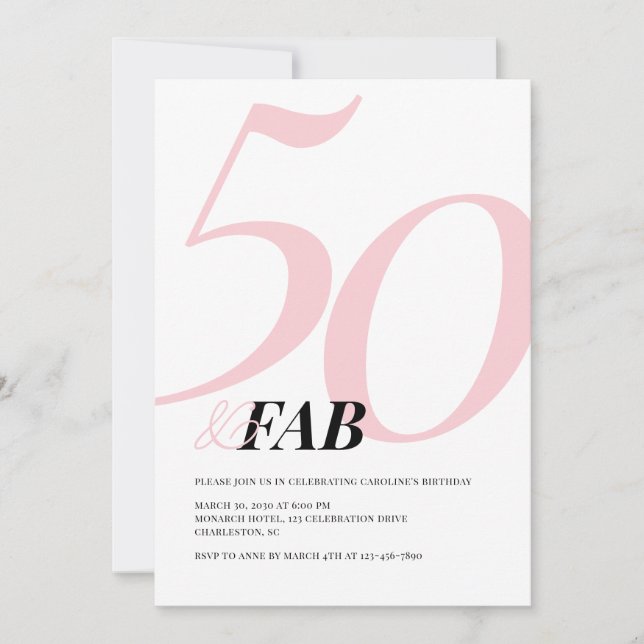 Invitación Fifty and Fabulous Pink Bold Birthday Invitation (Anverso)