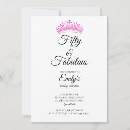 Invitación Fifty and Fabulous Pink Crown Birthday