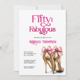 Invitación Fifty and Fabulous Pink Gold Heels 50th Birthday