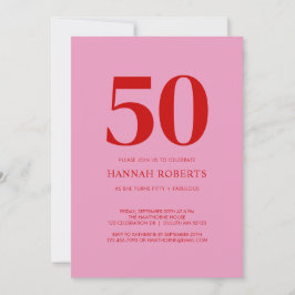 Invitación Fifty and Fabulous Pink Red 50th Birthday Party