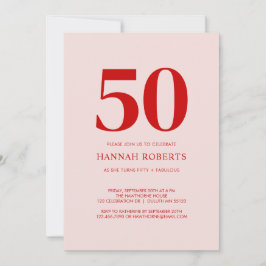 Invitación Fifty and Fabulous Pink Red 50th Birthday Party