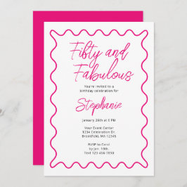Invitación Fifty and Fabulous Pink Script