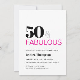 Invitación Fifty and Fabulous Pink Typography 50 Birthday