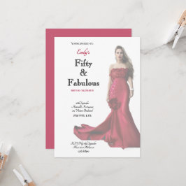 Invitación Fifty and Fabulous Red Dress Script Birthday