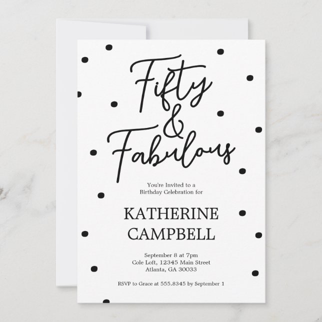 Invitación Fifty and Fabulous Script 50th Birthday (Anverso)