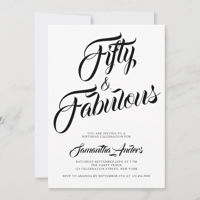 Invitación Fifty and Fabulous Script 50th Birthday Party (Anverso)