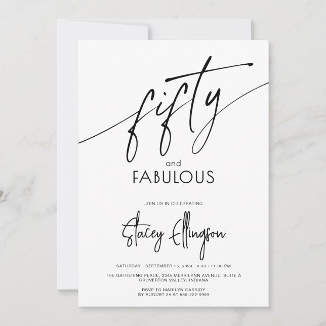 Invitación Fifty and Fabulous Script 50th Birthday Party (Anverso)