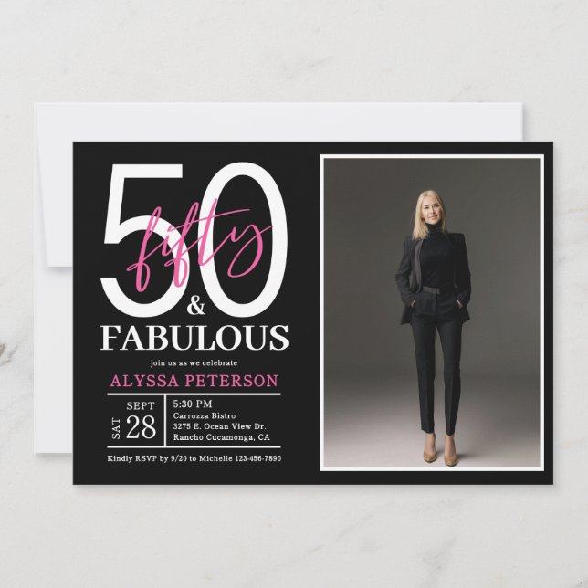 Invitación Fifty and Fabulous Script Photo 50th Birthday  (Anverso)